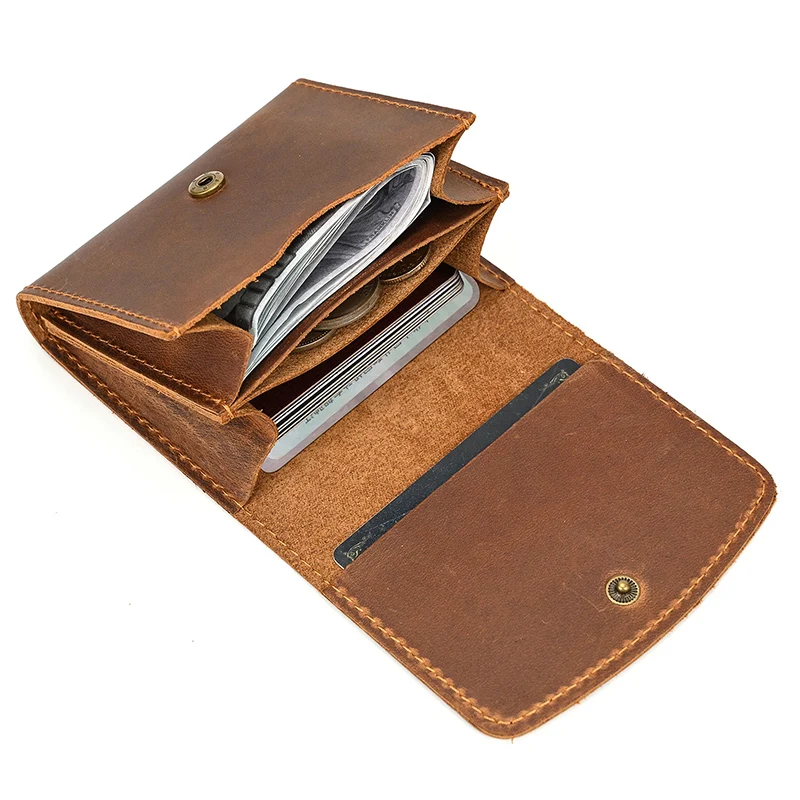 

Casual Men's Genuine Leather Coin Purse Retro Card Holder For Women Crazy Horse Coin Pocket Wallet Unisex Snap Mini Card Case