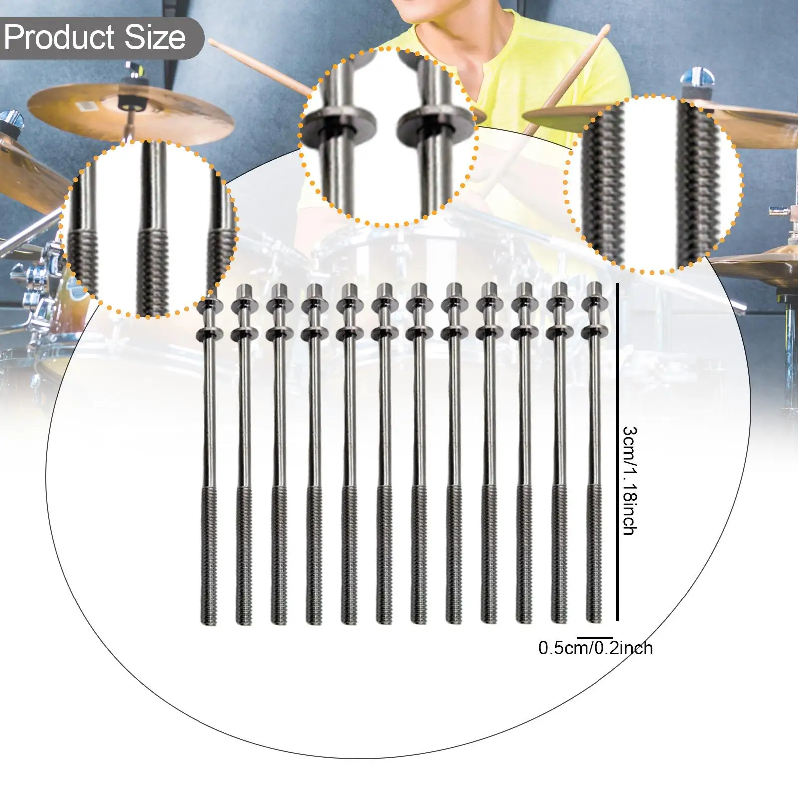12x طبل المسمار قرع أجزاء الأدوات مع غسالات غير قابل للصدأ ملحق استبدال طبلة معدنية قضبان التوتر طقم طبل مسامير
