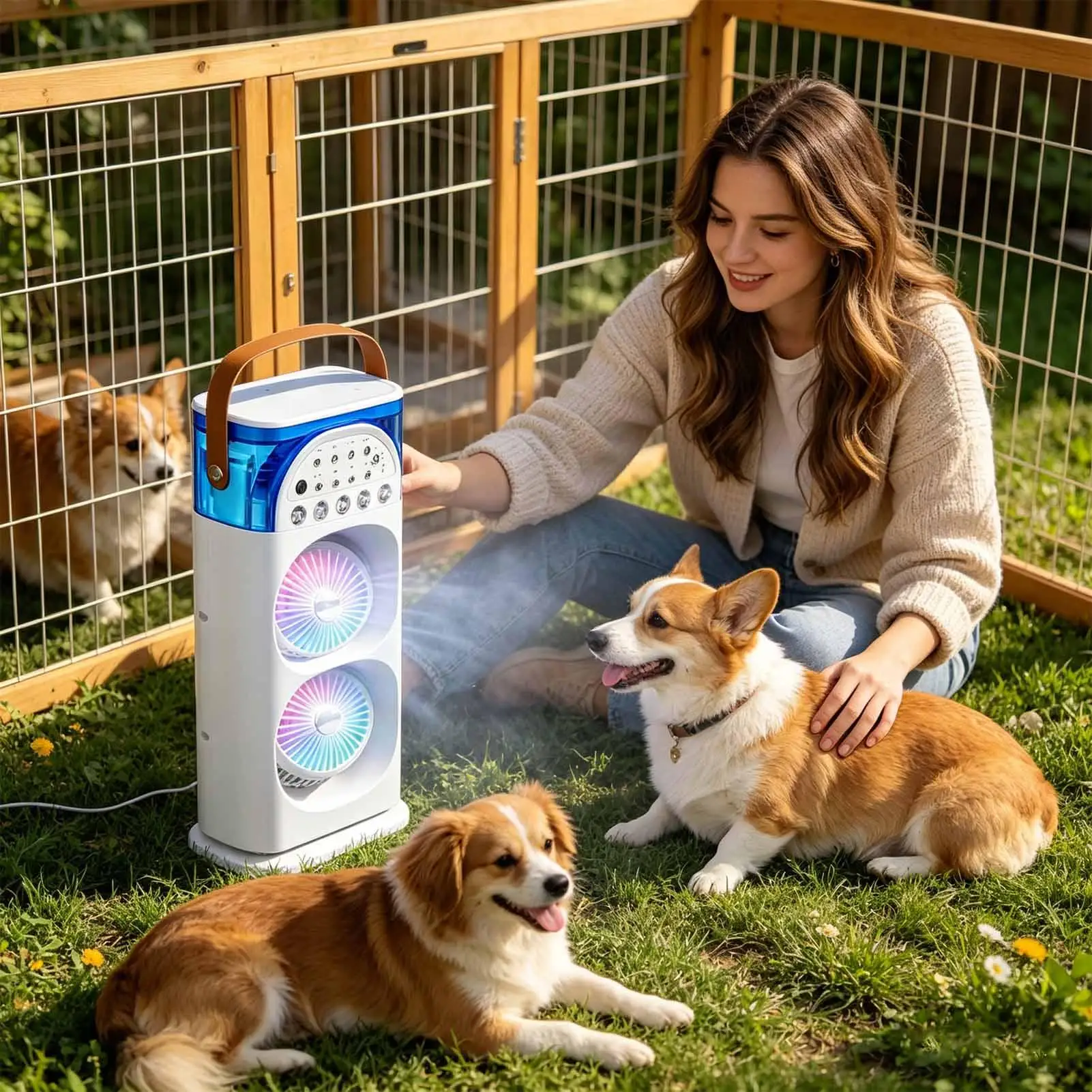 Tower Fan with Remote, 3-Speed Desktop Cooling Fan, 7-Color LED Light & Misting Function for Home Office Living Room Bedroom