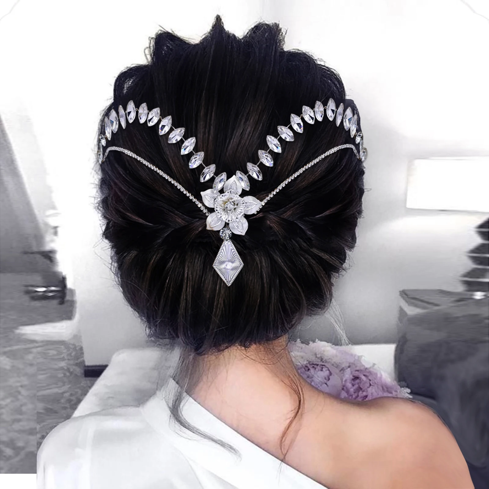 Tiara de boda con diamantes de imitación para mujer, diadema de aleación para la frente, pieza para la cabeza de novia con peines, accesorios para el cabello de boda, HP572