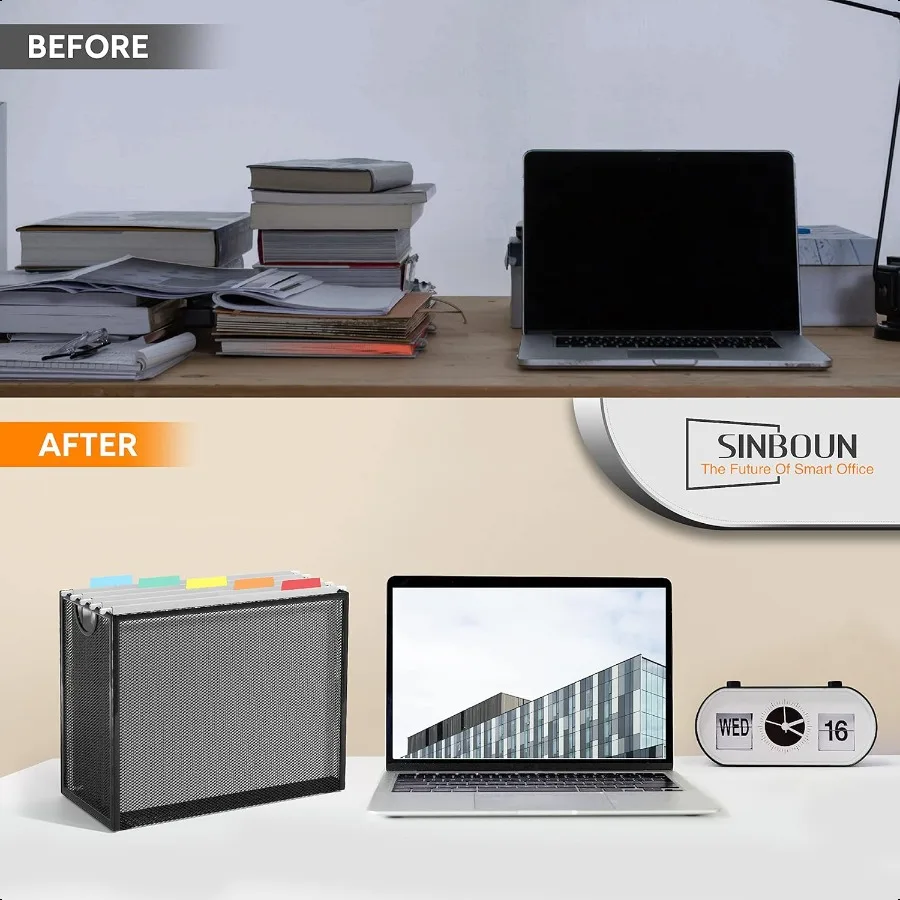 Подвесной органайзер для файлов Sinboun, держатель для файлов размером LetterSize, коробка для хранения документов, в комплект входят 5 подвесных папок, металлическая сетка, журнал для хранения букв