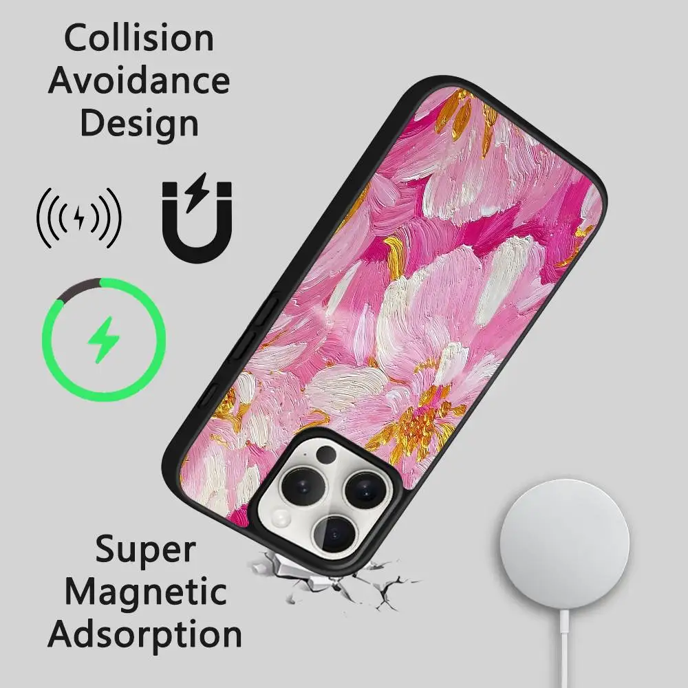 حافظة هاتف عصرية على شكل زهرة برية لهاتف آيفون 16 15 14 13 12 11 Pro Max Plus Mini Magsafe مرآة لاسلكية مغناطيسية Funda #4