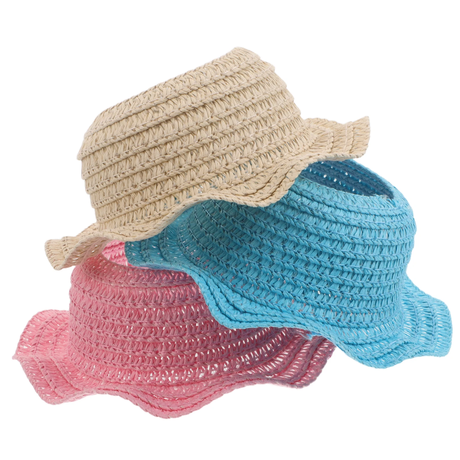 

3pcs Handmade Crochet Straw Hats For 17Cm Dress Up Accessories Lightweight Beach Sun Mini Knitting Craft Boater Bucket Hat Diy