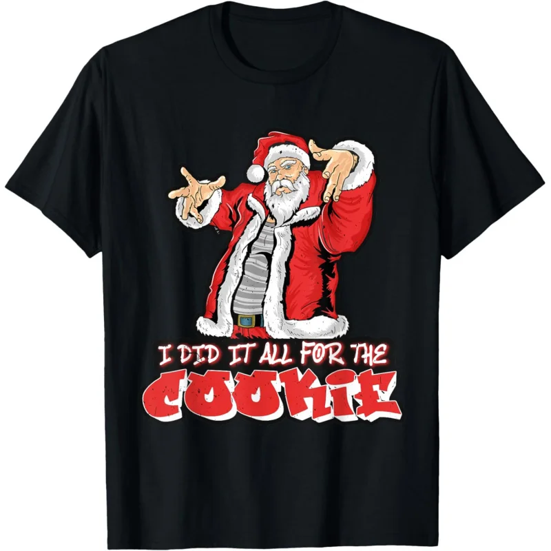 Men's and Women's Full range Biscuits with Fun Santa Claus Pattern Design Short sleeved T-shirt