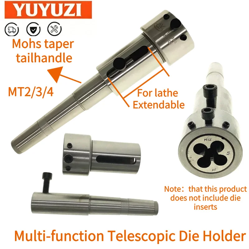 MT2 MT3/4 Multifunctional Telescopic Die Clamp Morse Round Die Holder Floating Tail Stock M3-20/20-45mmScrew Thread Fixed Sleeve