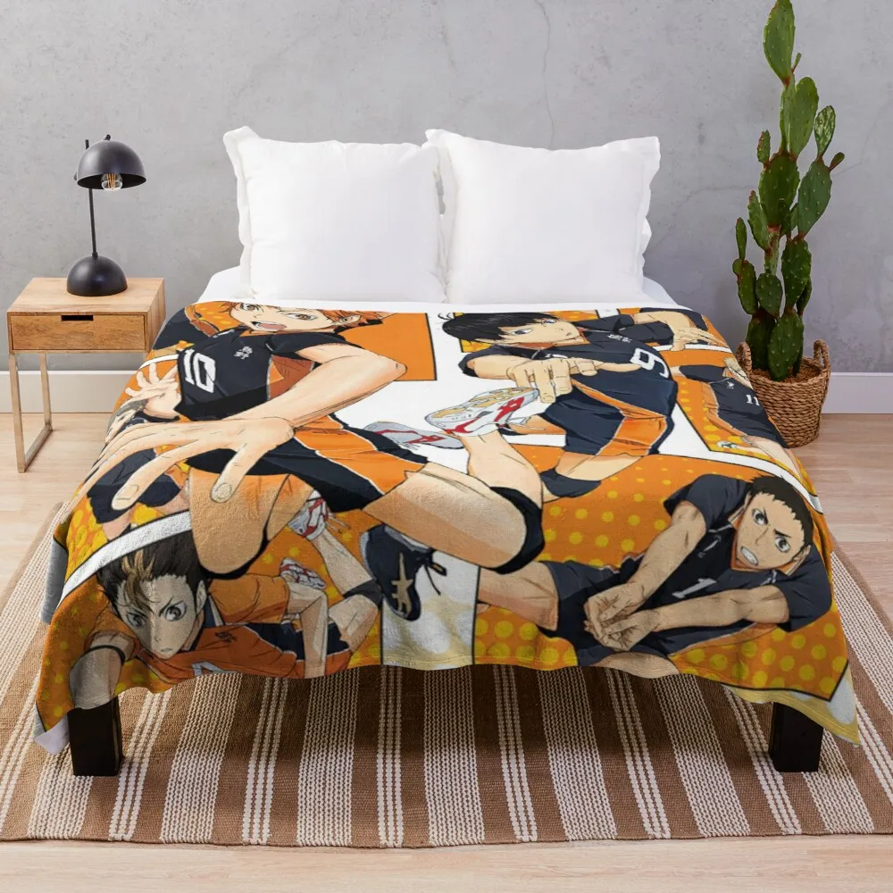 Haikyu Karasuno Team Throw Blanket Large knit plaid throw and blanket dorm room essentials softest blanket