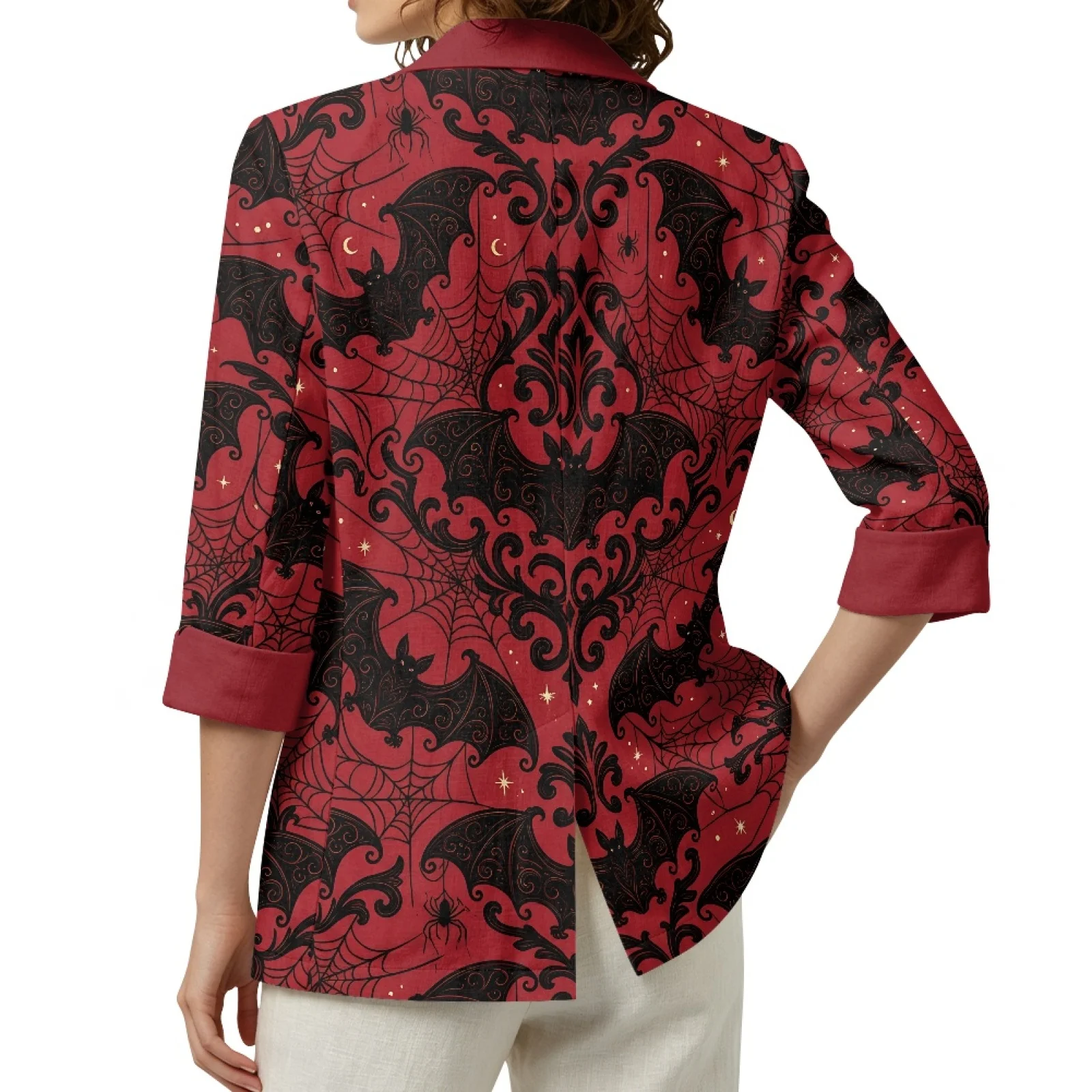 PENSTROLL Lightweight Linen Style Open Front Jacket Loose Peplum Cardigans for Loungewear Gothic Bat Cobweb