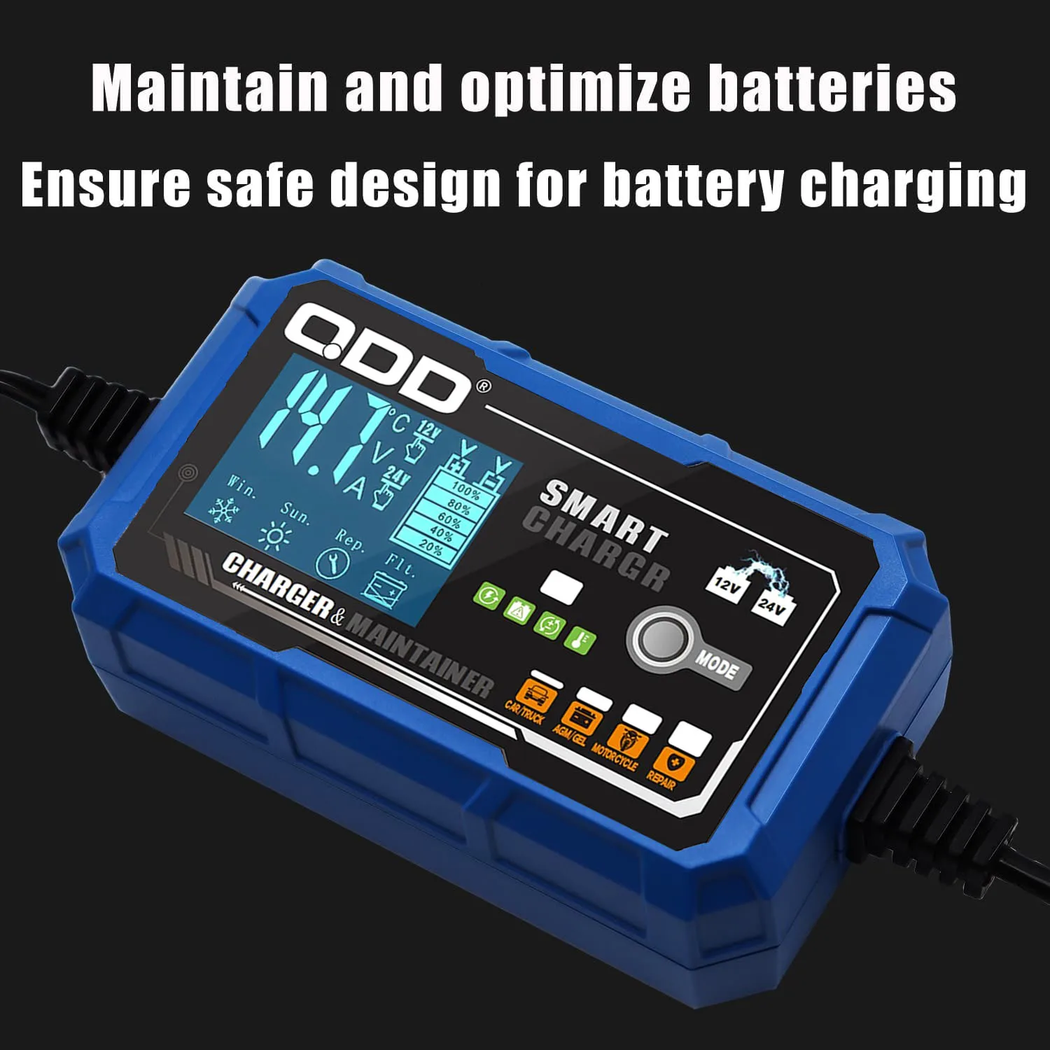 3Amp Car Charger 12V and 24V Smart Battery Charger for Car and Motorcycle Lead-Acid Battery Charger Environmental Protection