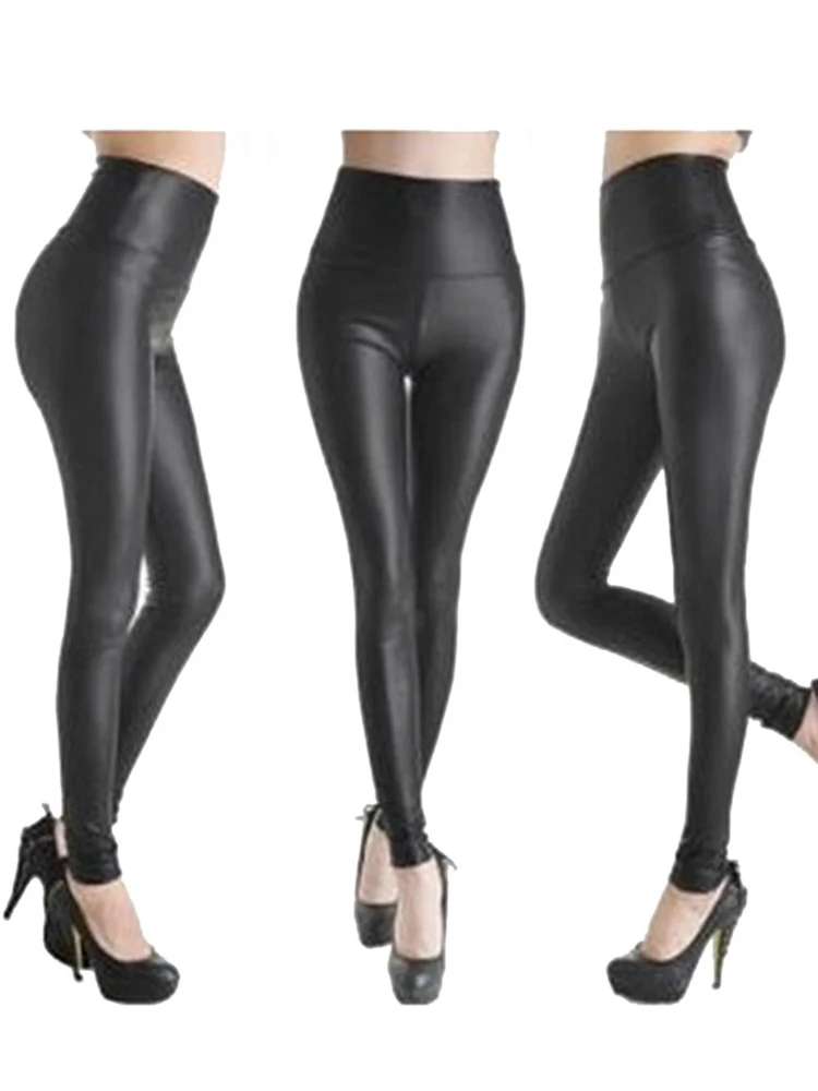 CHSDCSI Faux Leather wysokiej talii Sexy Legging kobiety czarne ołówkowe spodnie Slim spodnie Skinny fit