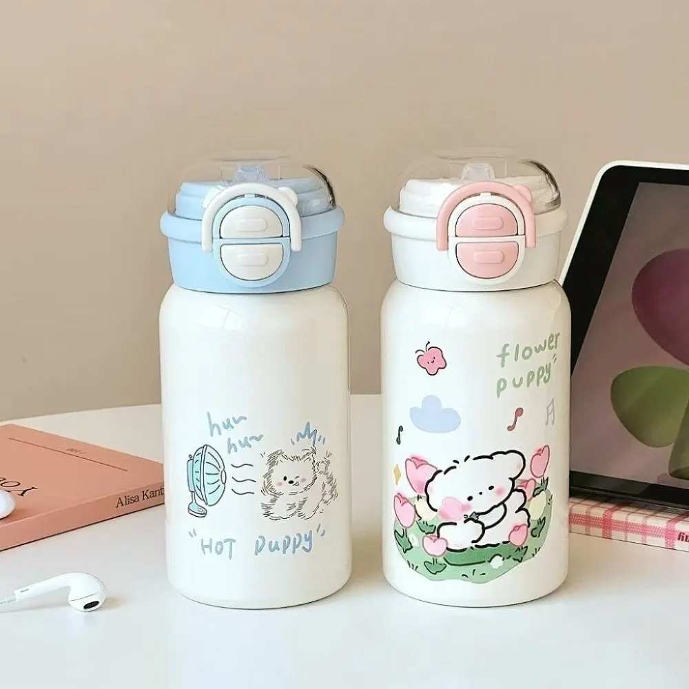 

Portable 500ml Double Drinking Water Cup Leak Proof Cartoon Straw Bottle Large Capacity with Straw Iced Coffee Cup Travel