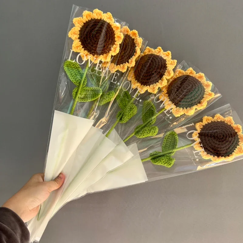 1 قطعة الانتهاء من الزهور المحبوكة توليب قرنفل عباد الشمس مقلد باقة عيد الأم عيد الحب هدية عيد المعلم #6