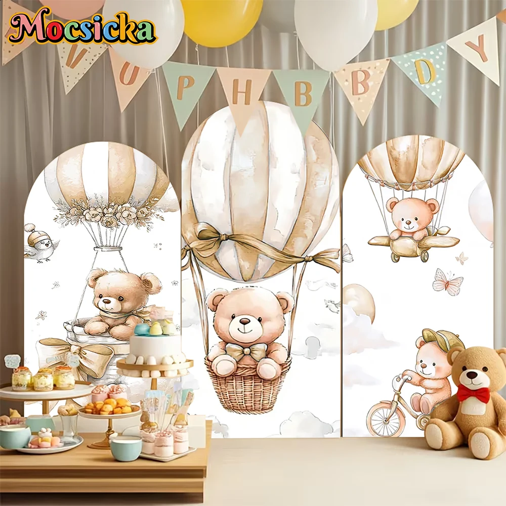 

Mocsicka Bear Arch Cover Backdrop Baby Shower Birthday Adult Wedding Photo Arched Background Hot Air Balloon Decor Studio Props