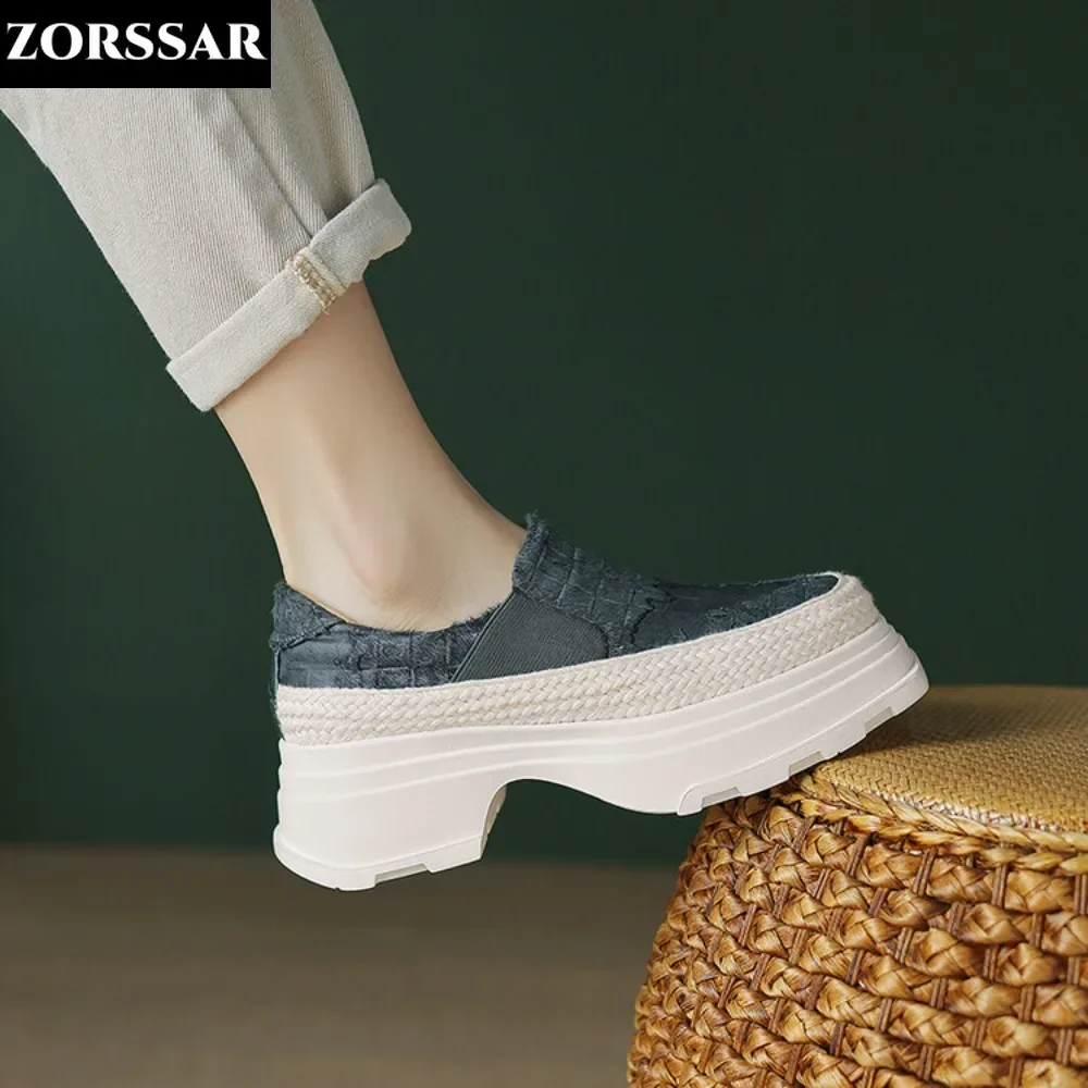 2024 Genuine Leather Platform Shoes For Women Spring Autumn Shoes Casual Slip On Suede Loafers Women Thick Soled Platform Loafer