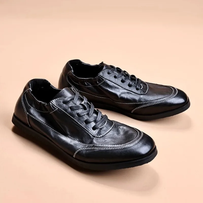 Handmade Retro Oxford Training Shoes Men's Genuine Leather Washed Business Sport Casual Shoes Male Flat Walking Loafers