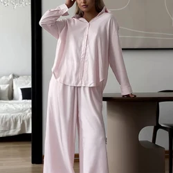 Autumn New Solid Linen Cotton Pyjama Long-sleeved Trousers Sets For Women's Home Clothes Sleepwear Women's Pajamas Nightwear