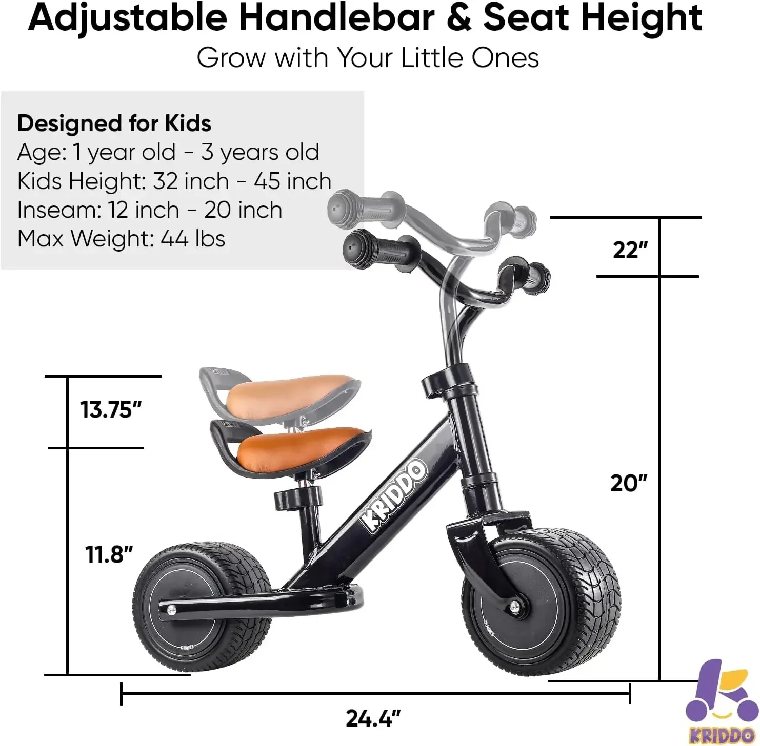 1-2 Jaar Oude Loopfiets, Minicruiser Voor Eerste Verjaardag, Zwart