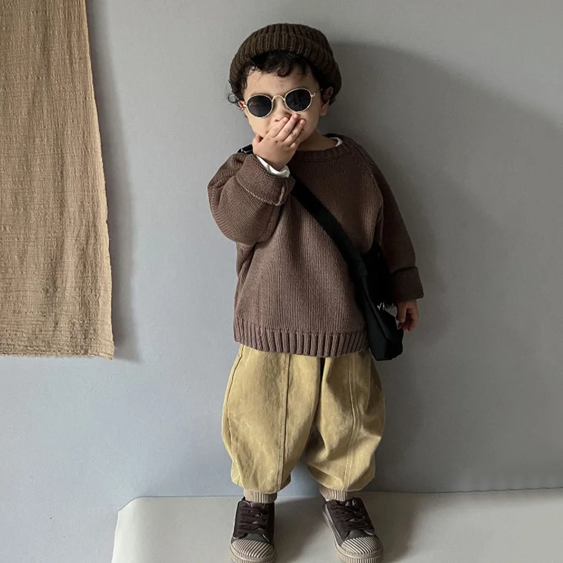 Herbst-Winter-Mode: Warme Pullover für Jungen und Mädchen, einfarbig, gestrickt, mit Rundhalsausschnitt, Oberteile für Kinder im Alter von 2 bis 8 Jahren, Unterhemd. – Detail 16