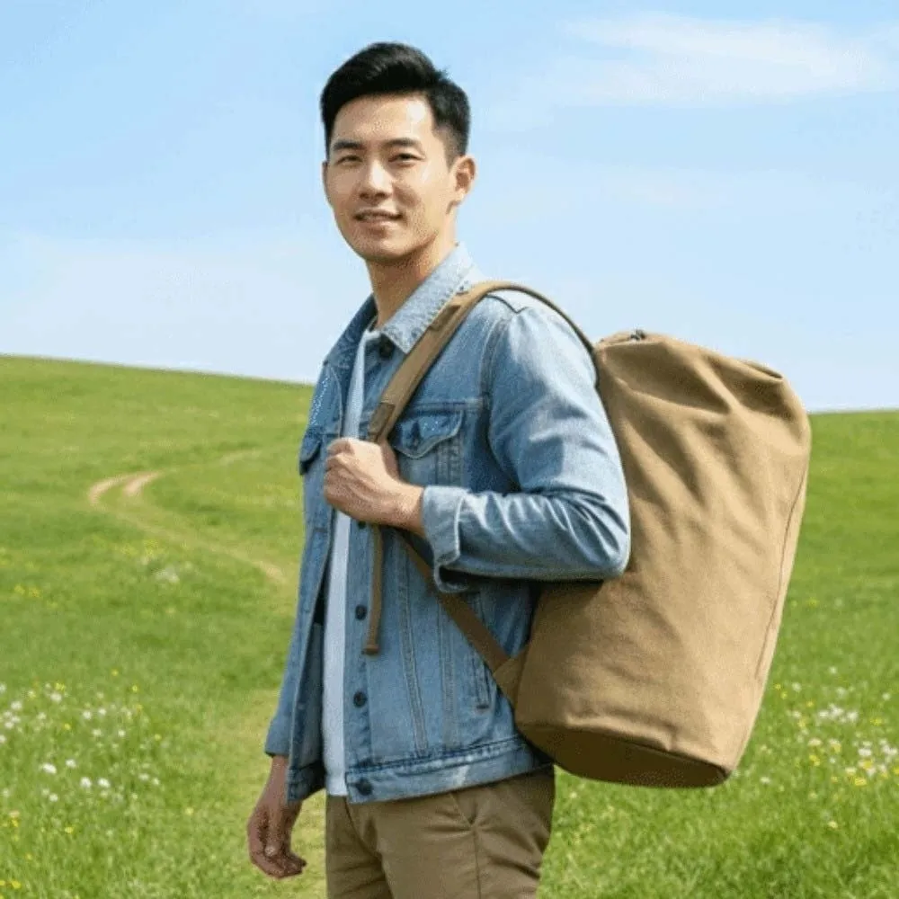 

Elegant Vintage Canvas Rucksack Folding Handbag Multi-pockets Design Backpack Multi-purpose Solid Color