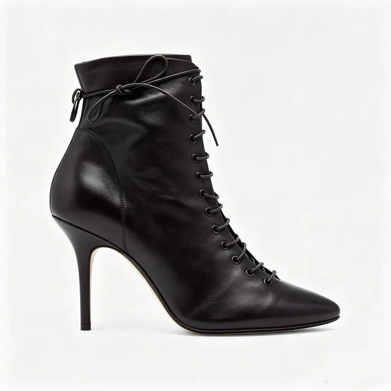New Autumn/Winter Women's Black Lace Up Stiletto Ankle Boots Pointed Toe High Heel Fashion Elegant Versatile Short Booties