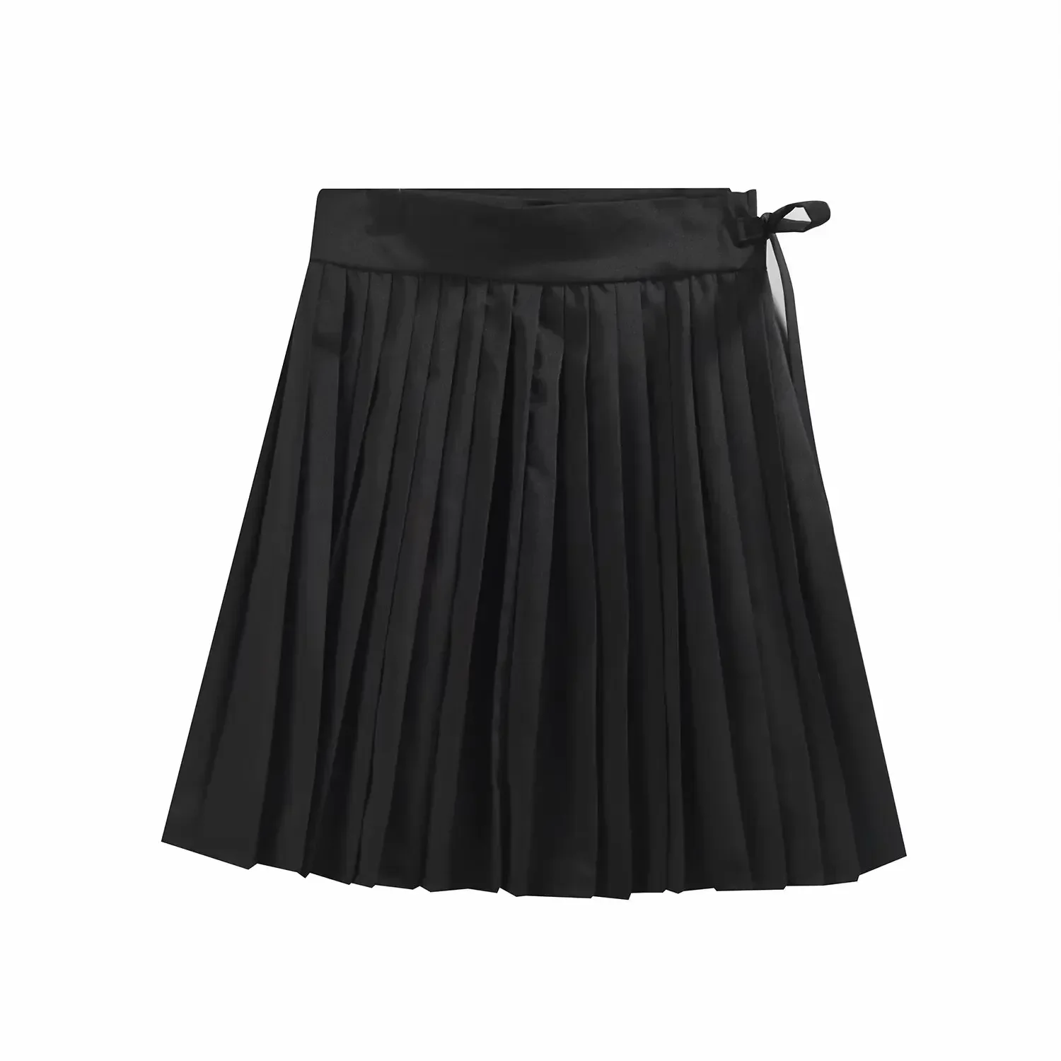 Women's 2024 New Chic Fashion Embroidery Decoration Leisure Pleated Mini Skirt Retro High Waist Lace up Women's Skirt Mujer