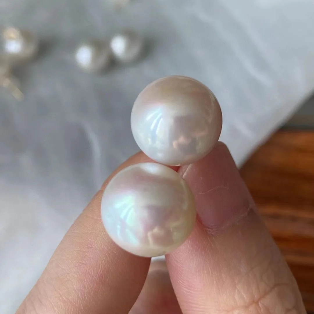 

Simple and atmospheric AAAA 11-12mm natural Japanese round earrings 18k/AU750 gold+925 silver