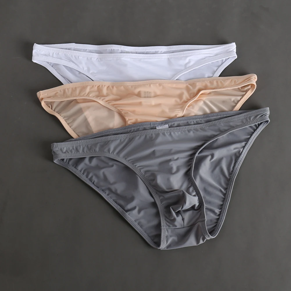 Men Ultra Thin Breathable Sweat Briefs Solid Color Perspective Panties Sexy Convex Pouch Underpants Skin-friendly Underwear