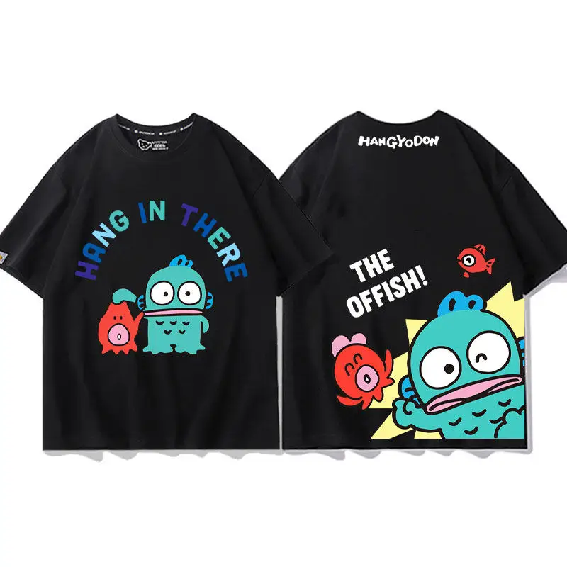 

Новая детская футболка Sanrio Half Mermaid Ugly Fish Hanton из чистого хлопка с двусторонним принтом, модная футболка для родителей и детей