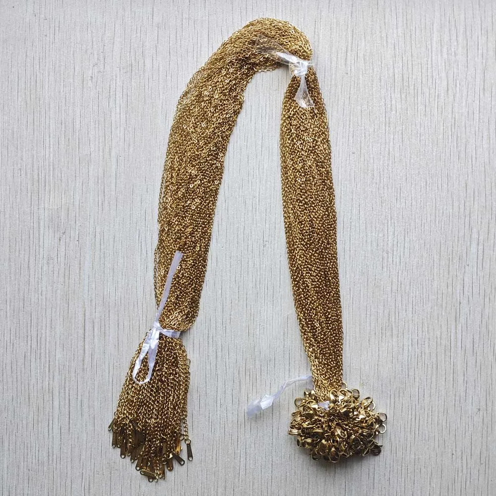 1.5mm Gold Color Stainless Steel Chain Necklaces With lobster clasps for Jewelry Making Length 40 45cm+5cm Wholesale 50 100pcs