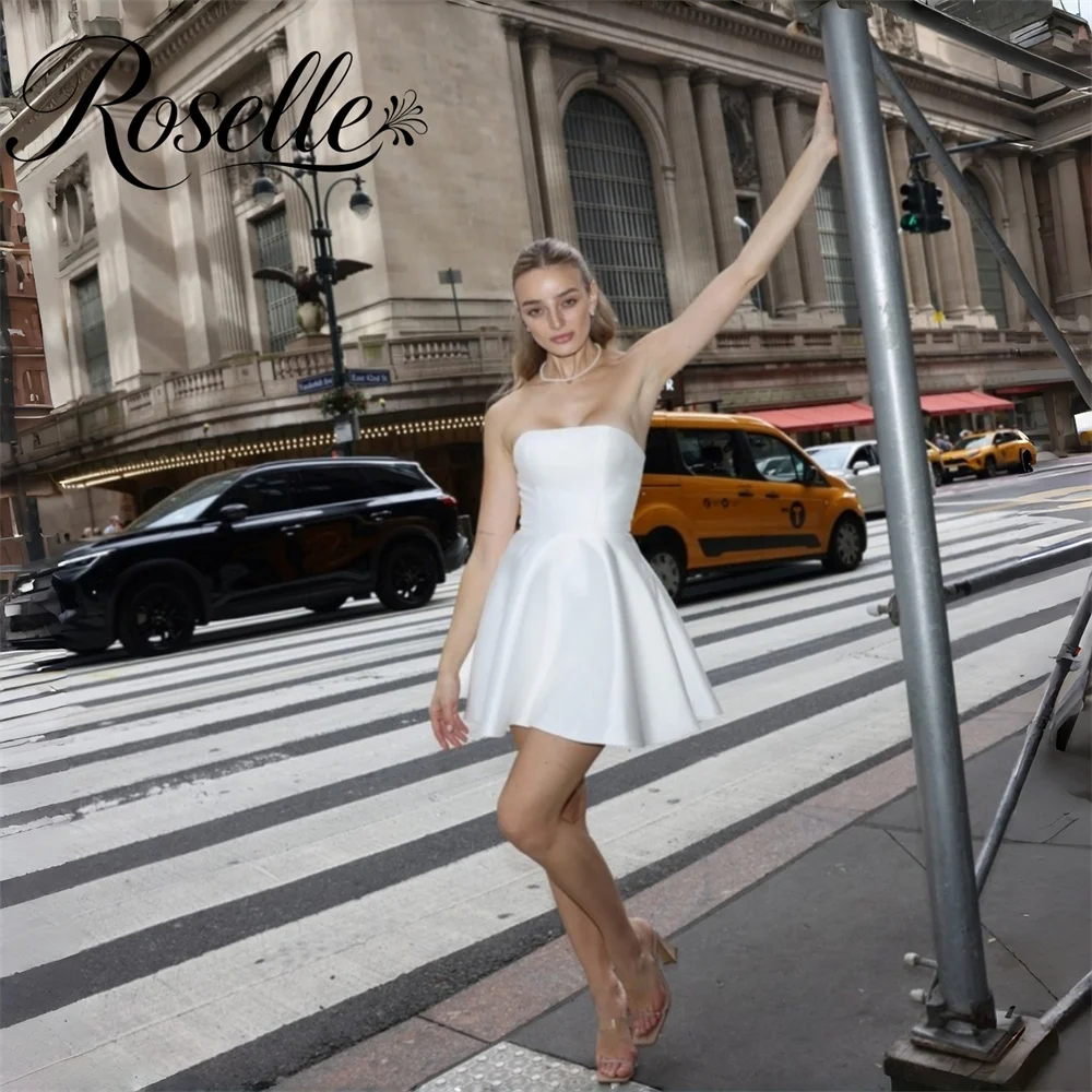 Simple Short A-Line Wedding Dress Women Strapless Pleat Sleeveless Open Back Above-Knee Bridal Gowns Customized Vestido De Novia