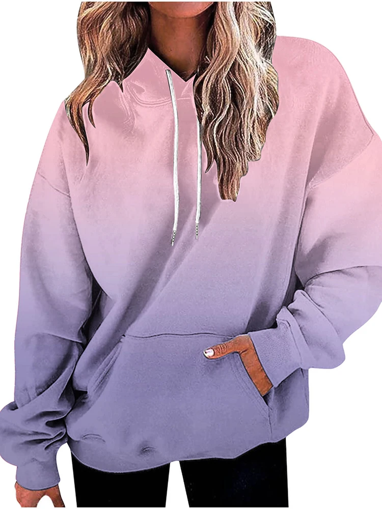 Women Sweatshirts Print Long Sleeve Tops Fashion Pullovers Gradient New In Hoodies & Sweatshirts Autumn Youthful Woman Clothes