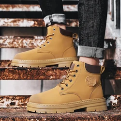 Men Retro Work Shoes Autumn Winter Thick Bottom High Top Non Slip Warm Casual Boots Leather Lace-up Big Head Tooling Boots 2024