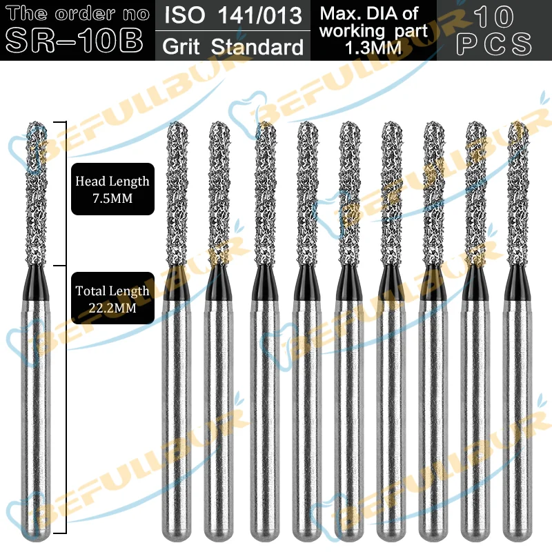 

BEFULL SR Type Dental Diamond Burs Dentistry Drills Dental Burs for High Speed Handpiece Dentist Tools Dia.1.6mm 10Pcs/Pack