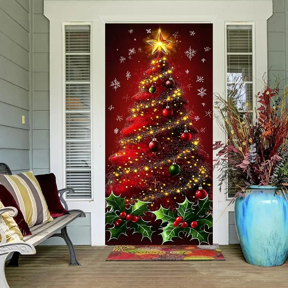 Christmas Tree Red Linings For Christmas Doors Hanging Flag 2024 Outdoor Christmas Decorations For Home 2025 New Year Decor
