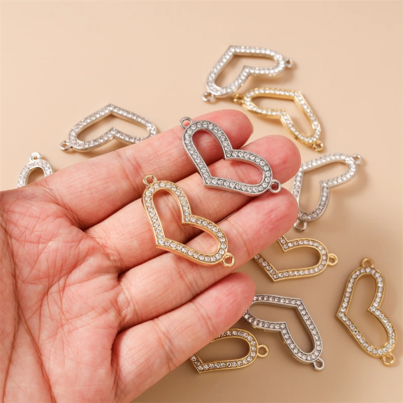 20 Stück 37x19mm Niedliche Kristall-Legierungs-Hohle Herz-Anhänger Verbinder für Schmuckherstellung Halsketten Armbänder DIY Bastelbedarf – Detail 3