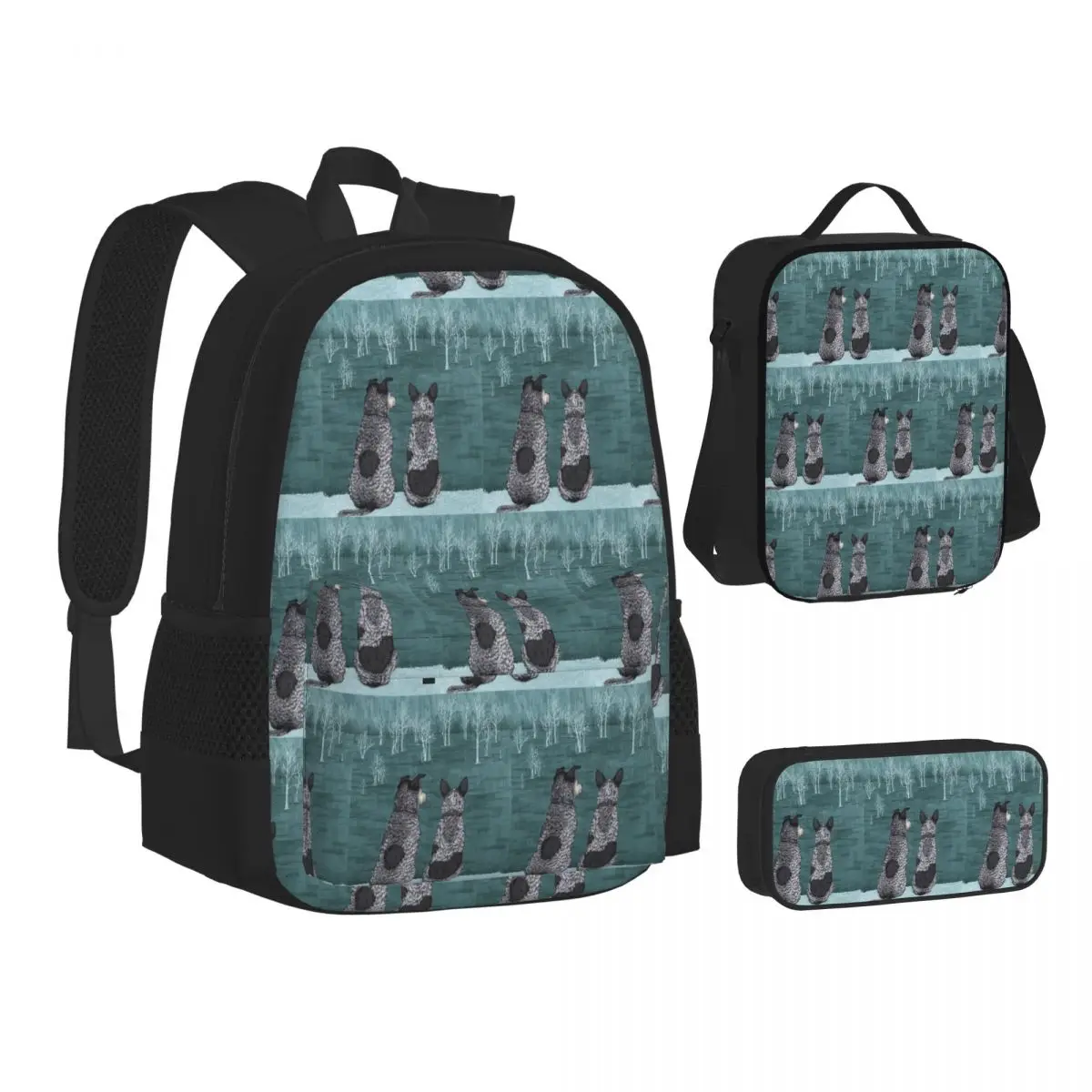 

Australian Cattle Dog Blue Heeler Backpacks Students Bookbag School Bags Children Rucksack Lunch Bag Pen Bag Three-Piece Set