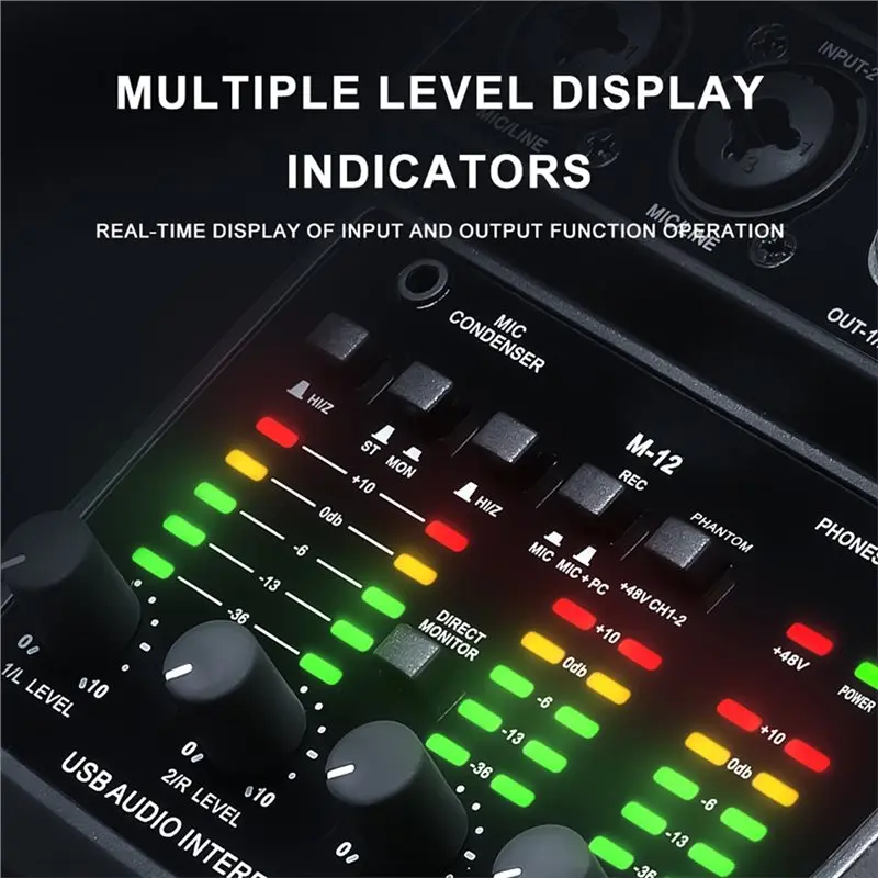 [NEW A09R!】 M-12 2 Channels Audio Interface Mixing Console Multi-Track Output For PC,USB Sound Card For Recording Studio Plug&Pl view 2