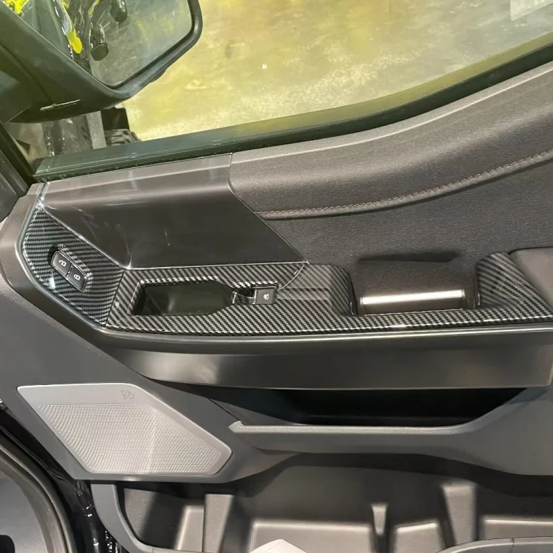 LHD For Ford F-150 Raptor 2021-2024 Carbon Fiber Inner Door Armrest Window Lift Switch Button Cover Trim Auto Accessories