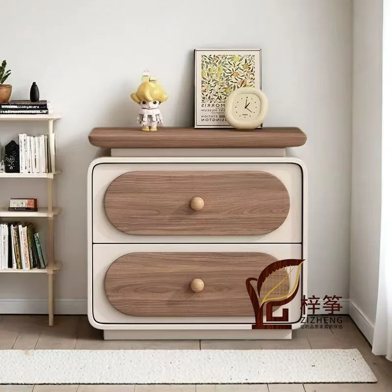 

New Cream Solid Wood Modern Simple Bedside Table Light Luxury Small Bedroom Leather Household Bedside Table Storage