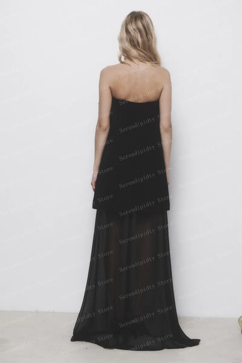 Sempre bonita-vestido de cetim preto com uma linha, até o chão, cetim, feito sob medida, para a festa, verão, ver através