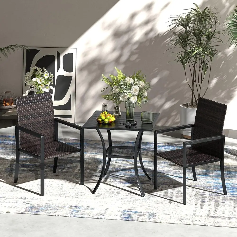 

3-Piece Outdoor Patio Dining Set with Small Table and 2 Rattan Chairs, Ideal for Garden, Deck, or Backyard, Black