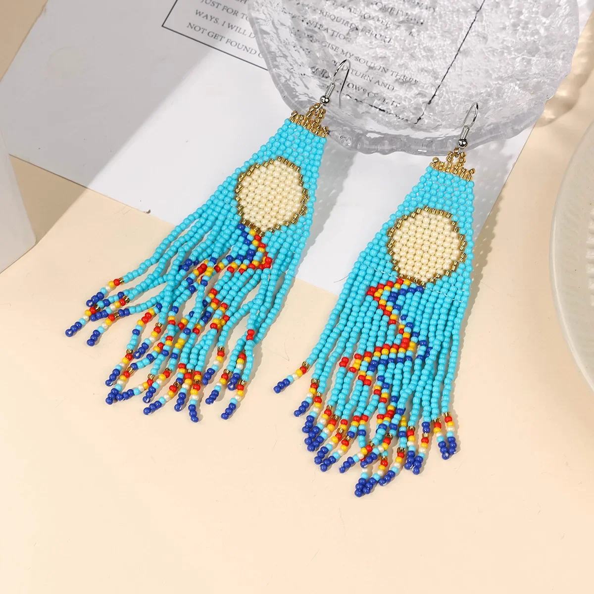 Rice bead earrings Tassel Originality Sun Aurora Design Hand knitting Bohemia Alloy Fashion Female Simple Beaded earrings