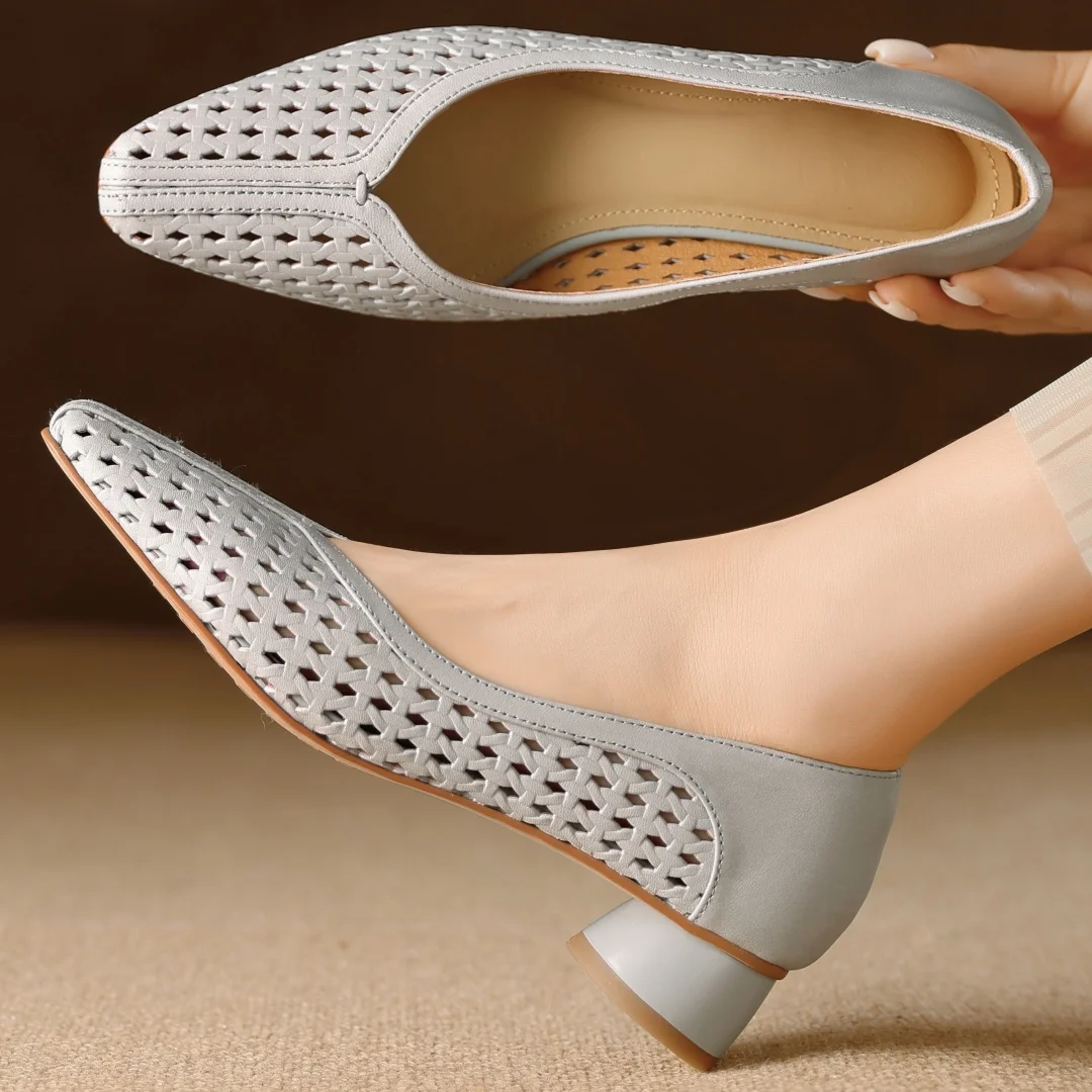 

Женские слипоны из овчины с круглым носком, летние дышащие модельные туфли на низком каблуке толщиной 3 см в стиле OL для женщин