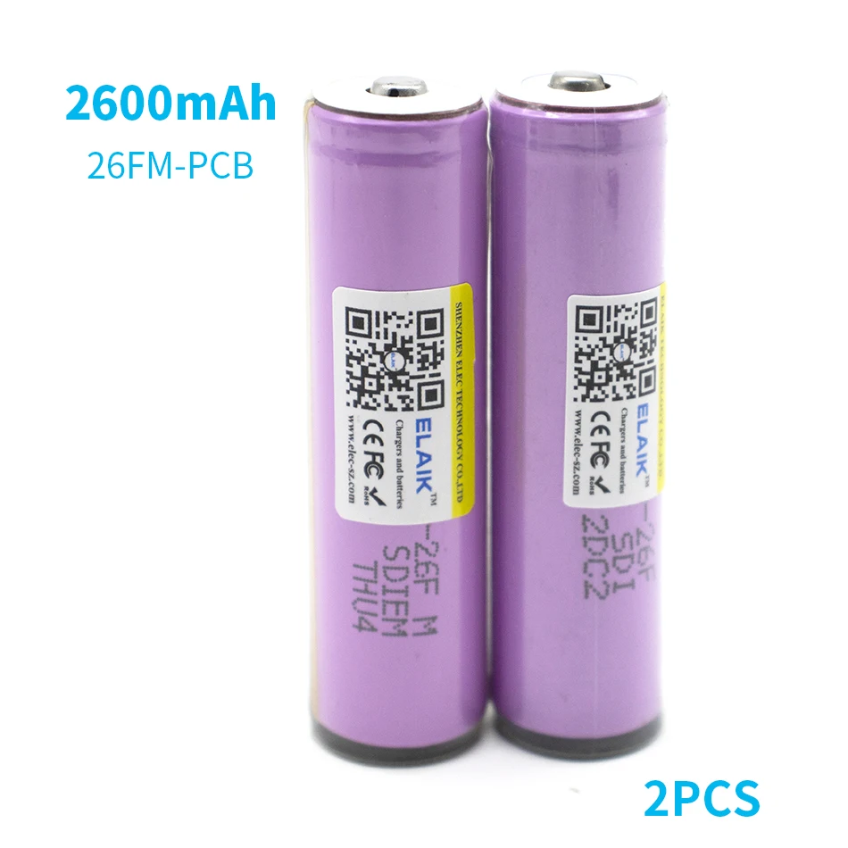 2 Stuks Elaik Beschermd Nieuwe ICR18650-26FM 2600Mah Li-Ion 3.7 V 18650 Batterij Met Pcb