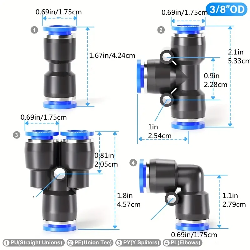 49pcs Quick Connect Air Hose Fittings Kit -  Connectors for Pneumatic & Vacuum Systems, Includes Tubing Cutter