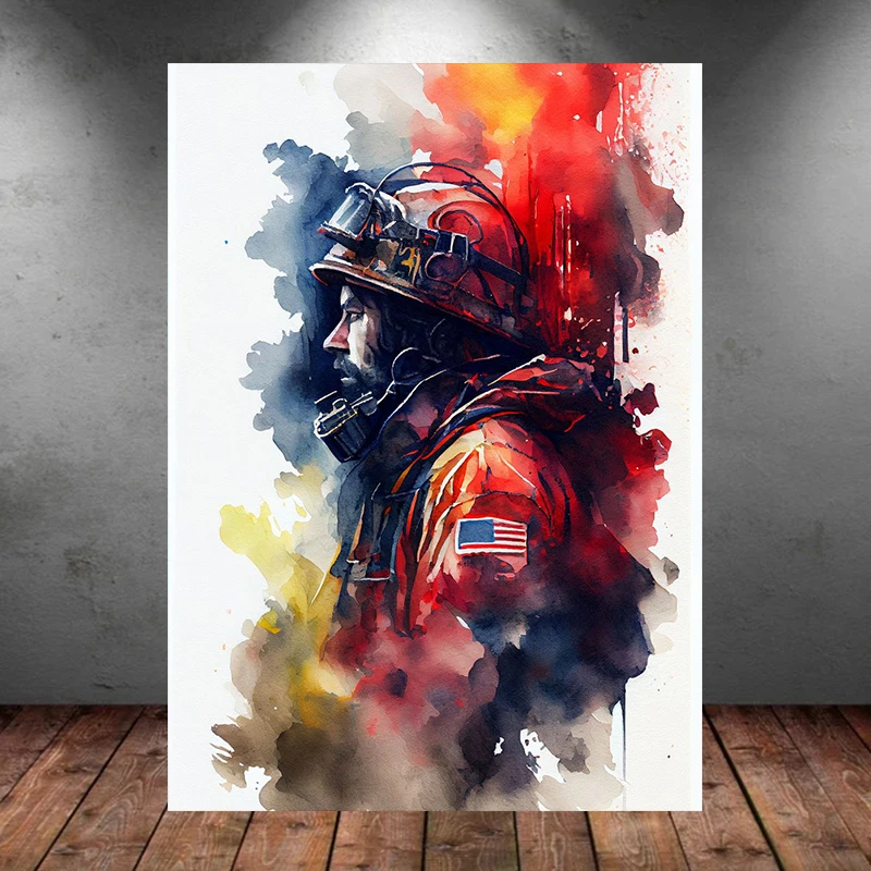 Vintage Brave Firefighter Fire Smoke Firefighter Fire Truck Art Posters Canvas Painting Wall Prints Picture for Room Home Decor