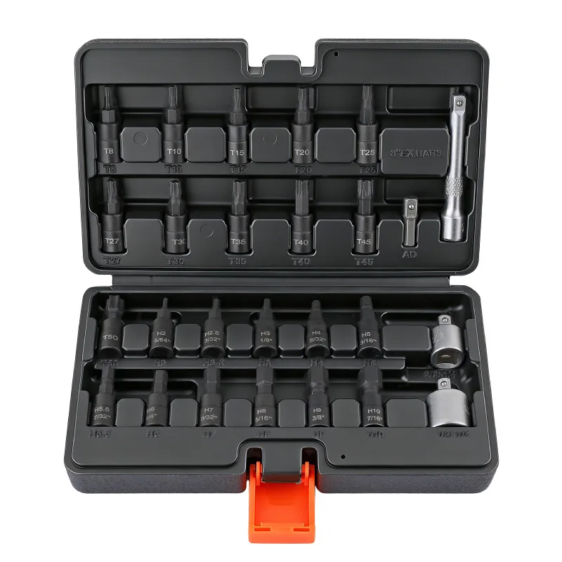 26PCS Alloy Steel For Torx Hex Bit Socket Adapter Set 1/4 3/8 1/2 Inch For For Impact Driver Automotive Motorcycle Repair Tools