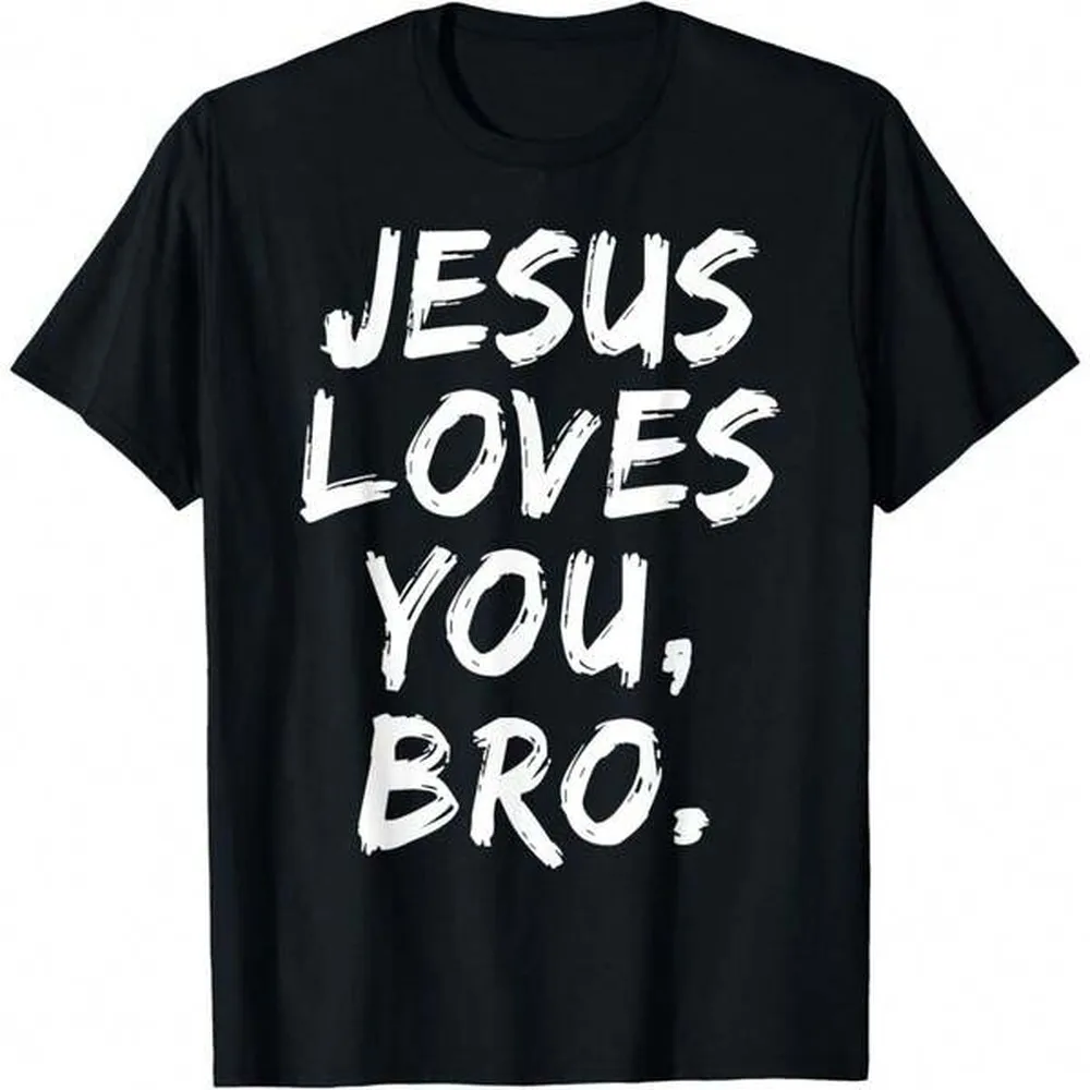 180GSM Pure Cotton Printed T Shirt Jesus Loves You Bro Casual Christian Faith Graphic Soft Knit Machine Washable Casual Believer Daily Top