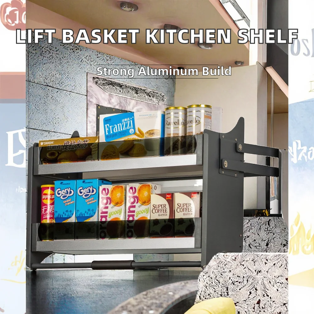 JUSTTOP Kitchen Storage Cabinet Lift System Pull-Out Shelves Elevator Lifting Basket Hardware Organization Aluminum Alloy Modern