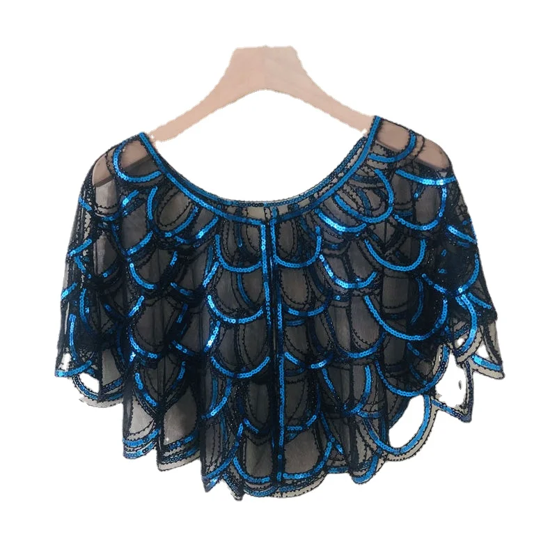 New Fashion Women\'s Vintage 1920s Shawl Beaded Sequin Bolero Flapper Evening Cape One Button Sequin Cover Up for Wedding Party