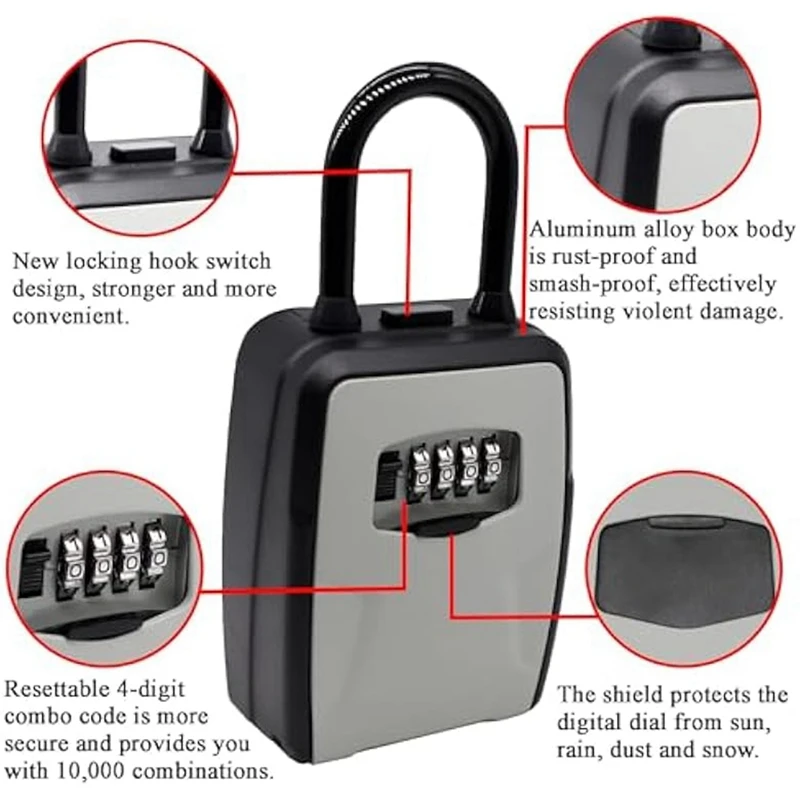 Key Safe Box Wall Mounted Key Lock Safe Box 4 Digit Combination Key Box Code Key Security Box Key Safe Storage Box